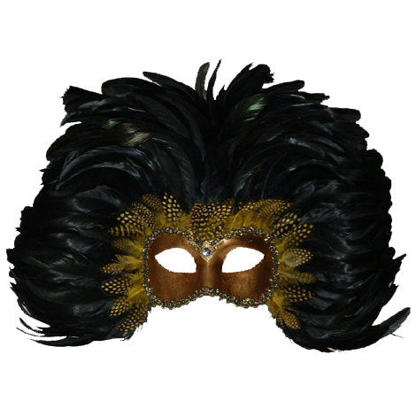Colombina Piume Feather Venetian Mask in Gold
