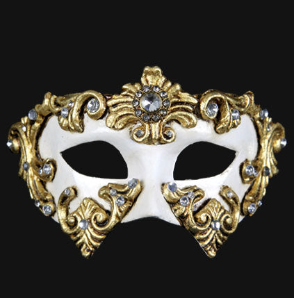 Colombina Barocco Venetian Mask in Gold Leaf on White