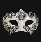 Colombina Barocco Venetian Mask in Silver Leaf on White