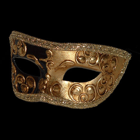 Colombina Mezza Venetian Mask in Black and Gold