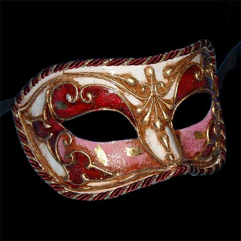 Colombina Cordone Venetian Mask in Pink and Red