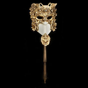 Bauta "Baroque" Baton Venetian Mask in Gold Leaf on White