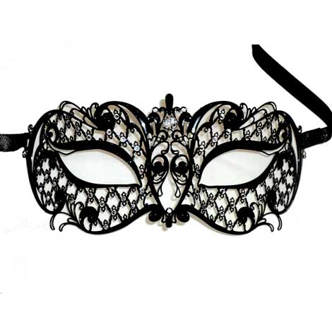Brillina Filigree Venetian Mask in Black with Swarovski